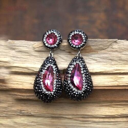 Colorful Glass Crystal Stud Earring Pave Rhinestone Water Drop Charm Women Jewelry Stud Earrings In 20*31 mm ER7971
