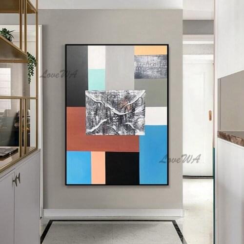 Contemporary New Arrival Colorful Abstract 100%Handpainted Painting With Geometric Design Wall Art Home Decor On Canvas Unframed