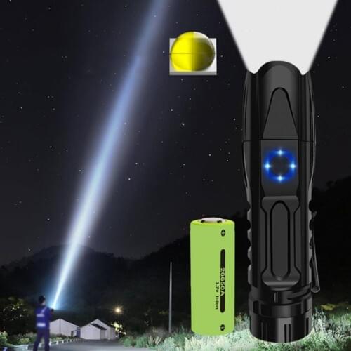 LED Flashlight High-light Outdoor Long - Range Searchlight Aluminum Alloy Electric Torch + USB Cable +1/2 Batteries