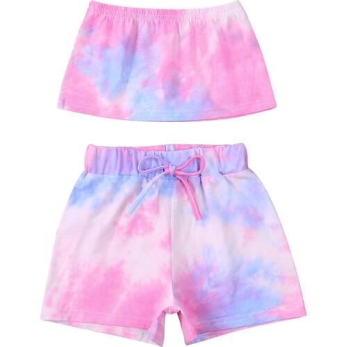 1-6Y Fashion Baby Girl Kids Tie-dye Print Strapless Tops + Casual Shorts Summer Toddler Girl Outfit Children Clothes