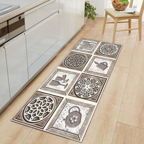 Vintage Goemetric Floor Mat Kitchen Carpet Dinnerware Plaid Non-Slip Doormat Kitchen Rug Luxury Carpet for Living Room Hallway