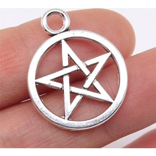 WYSIWYG 4pcs 26x21mm Antique Silver Color Five-pointed Star Charms Pendant For Jewelry Making