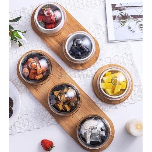 Japanese Tableware Black Ceramic Dessert Bowl Fruit Platter Creative Glass Cover Household Snack Plate Dried Fruit Cake Plate