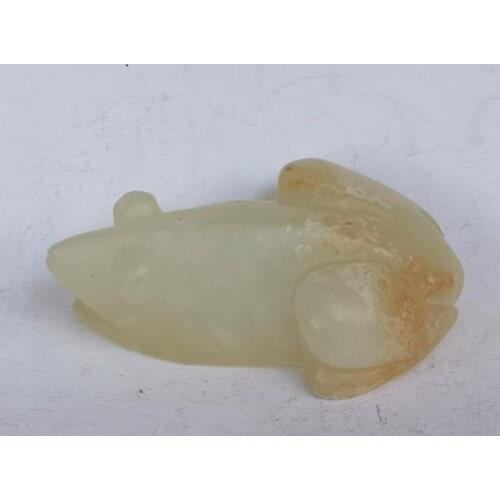 YIZHU CULTUER ART Collection Old China Xinjiang Jade Carving Frog Statue Pendant Decoration