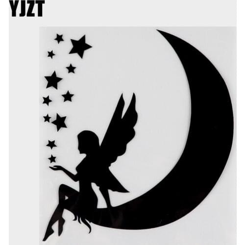 YJZT 13.5X15CM Fairy Sitting On Moon Star Vinyl Decals Beautiful Car Sticker Window Decor Black / Silver 10A-0218