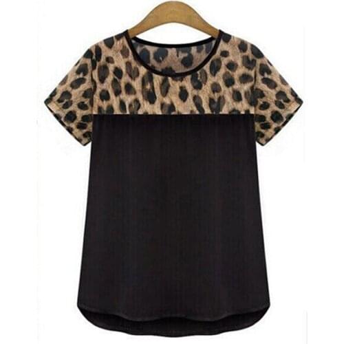 2021 Summer New Fashion Chiffon Casual Women T Shirt Tops White Black Leopard Print Short Sleeve O Neck Ladies Tees T- Shirt