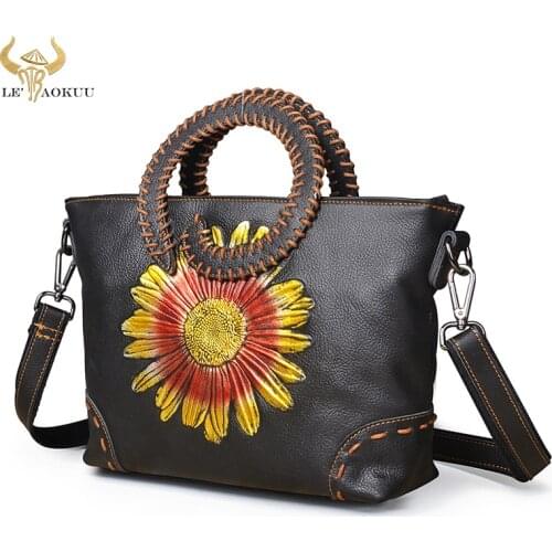 Emboss Flower Genuine Leather Famous Brand Luxury Ladies Unique Shopping handbag Shoulder bag Women Designer female Tote bag 258