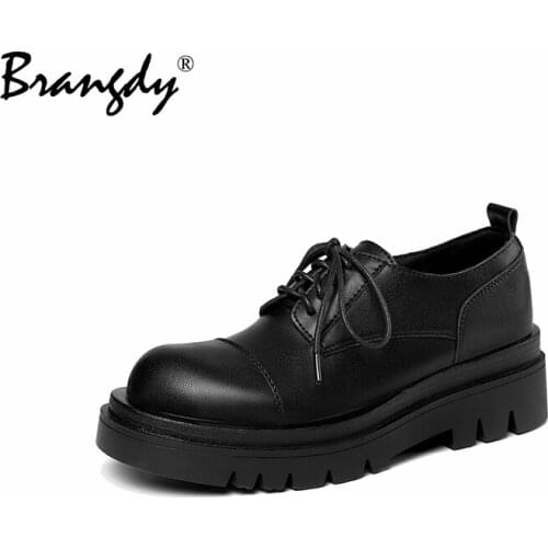 Brangdy Natural Genuine Leather High Heels Women Shoes Platform Thick Heel Pumps Lace Up Round Toe Female Footwear Spring Beige