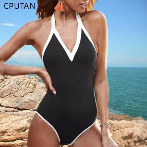 V-neck Monokini Lady Black Swimwear String Bathing Suit Sexy Backless Bodysuit One Piece Swimsuit Women Summer Beachwear New