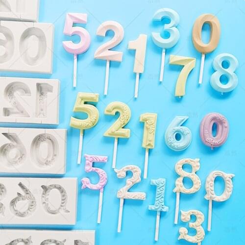 0-9 Numbers Shape Lolli Silicone Mold 3D Hand Made Sucker Sticks Chocolate Cake Jelly Candy Mold With Sticks Party Decoration