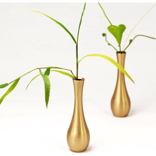 10pcs Elegant Brass Vase Mini Tabletop Decorative Vases Antique Flower Ware Home Buddha Temple Decoration