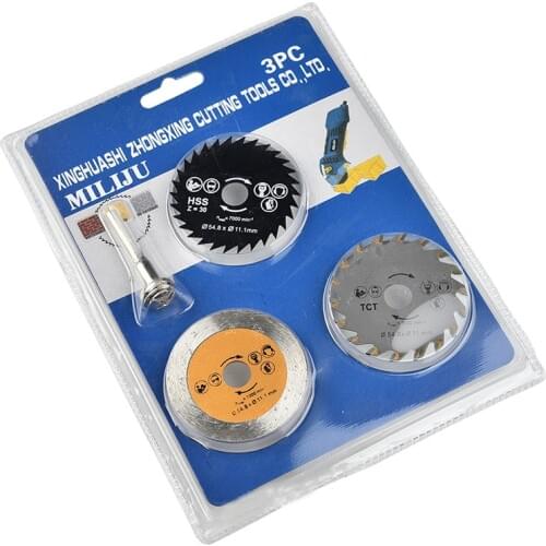 3pcs 54.8mm Mini Circular Saw Blade High Speed Steel Woodworking Cutting Tools with Mandrel Mini Slice Saw Blade Multi-function
