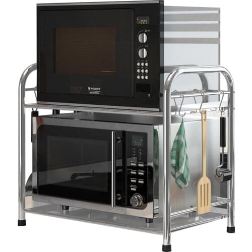 3 Layers Thicken Stainless Steel Kitchen Rack Microwave Oven Shelf Home Bathroom Organizer Rice Cooker Storage Rack with 6 Hooks