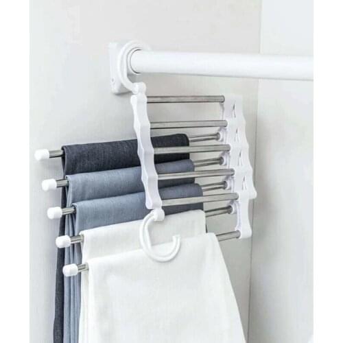 5-in-1 Pants Hanger Multifunctional Portable Space Saving Stainless Steel Hanger For Clothes Trousers Coat Storage Organization