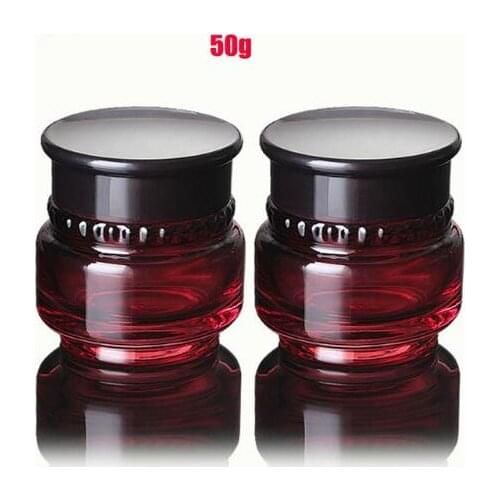 50pcs/lot 50g glass Cream jar with red glass jars containers for cosmetic night cream for travel Refillable Bottles