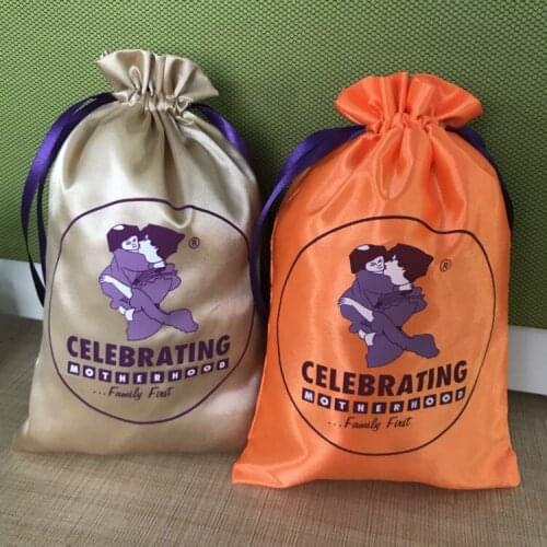 Satin Hair Bags Packaging Jewelry Cosmetic Silk Drawstring Pouches Weddng Party Gift Sachet Print Logo 50PCS
