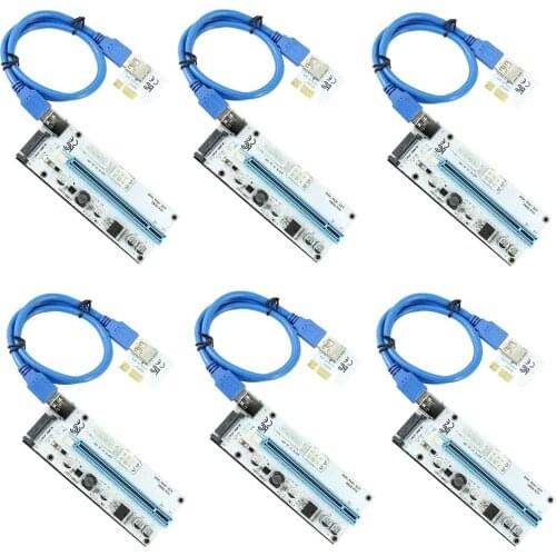 6PCS 008S 3 in 1 PCIe PCI-E PCI Express Riser Card 1x To 16x USB 3.0 Data Cable For Bitcoin Mining BTC Graphics Card