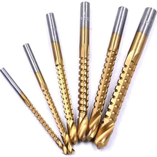6pcs High Speed Steel Serrated Twist Drill Round Shank Groove Woodworking Drill Bit Set Electric Drill 3-8mm Saw Drill 6 pcs Set