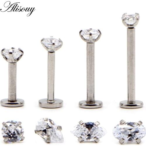 Alisouy 1pc Labret Tragus Cartilage Earring 16G Punk Water Drop Oval Round Eye Zircon Gem Ear Tragus Lip Ring Monroe Piercing