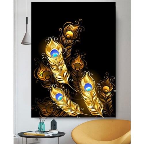 Golden Feather 5D Nordic Diy Diamond Painting Full Square Round Drill Diamond Embroidery Mosaic Cross Stitch Wall StickerZP-4845