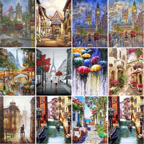 DIY 5D Diamond Painting City Street Scenery Diamond Embroidery Cross Stitch Kits Crafts Rhinestones Mosaic Landscape Home Decor