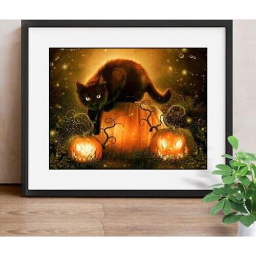 Diamond Painting Pumpkin Diamond Mosaic Cat Cartoon Full Drill Square Picture Of Rhinestones Halloween Decoration Gift