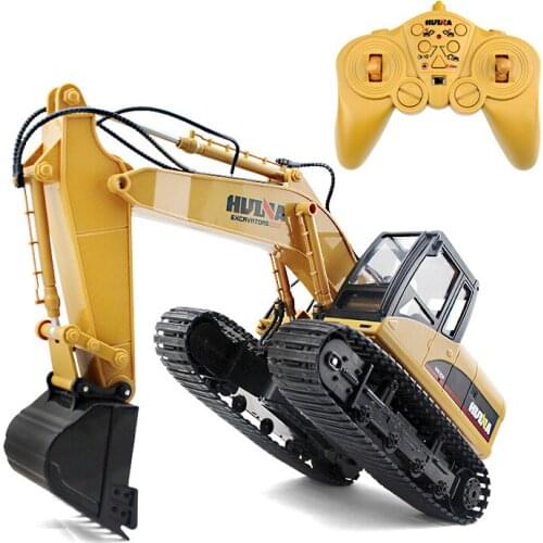HuiNa 1350 15 Channel 2.4G 1/14 RC Excavator Charging Remote Control Excavator Vehicle Adults RC Car Toys Kids Christmas Gift