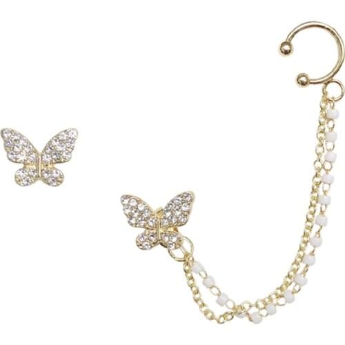 Butterfly Rhinestone Chain Earrings Stud Earrings Cute Butterfly Chain Earrings For Women Fashion Jewelry Gifts
