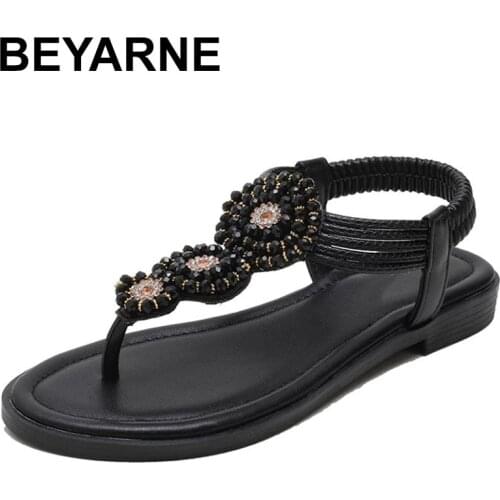 BEYARNE2021 Summer Women Sandals Bohemian Wedge Sandals Rhinestone Lady Sandals Clip Toe Bandage Shoes Zapatos Mujer
