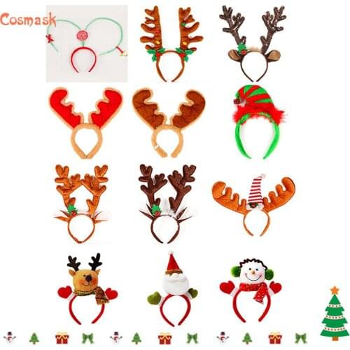 Cosmask Hair Accessories Christmas Headbands Shiny Xmas Reindeer Antlers Headband Santa Hat Headband for Christmas Holiday Party