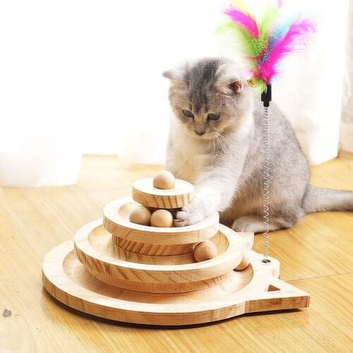 Wooden Cat Toy Multilayer Rotating Track Ball Game Cat Turntable Pet Interactive Toy Cat Intellectual Track Funny Scratcher Toy