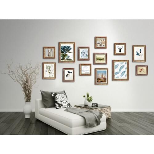 European-Style American Solid Wood Mashup Photo Wall Retro Old Background Wall Creative Wall Frame Living Room New 13 Frames