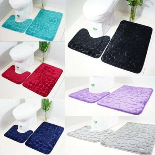 Home Door Way Bathroom Thick Rugs U Shape Toilet Floor Mat Kitchen Set 2Pcs Set