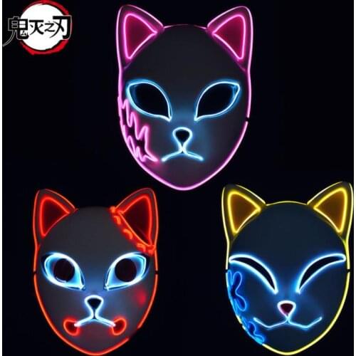Demon Slayer Cos Headgear Anime Kimetsu No Yaiba Cos Kamado Tanjirou Fox Half Face Led Mask Cosplay Props Luminous Mask Hot