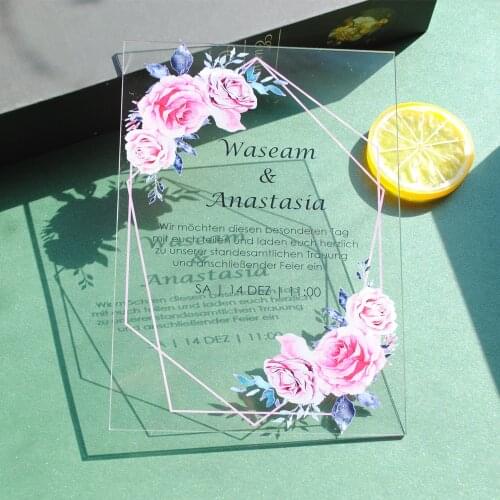 Transparent flower Wedding Invitations Acrylic Customizable Invitations Card Birthday Party Decorations Dinner Invite Menu frame