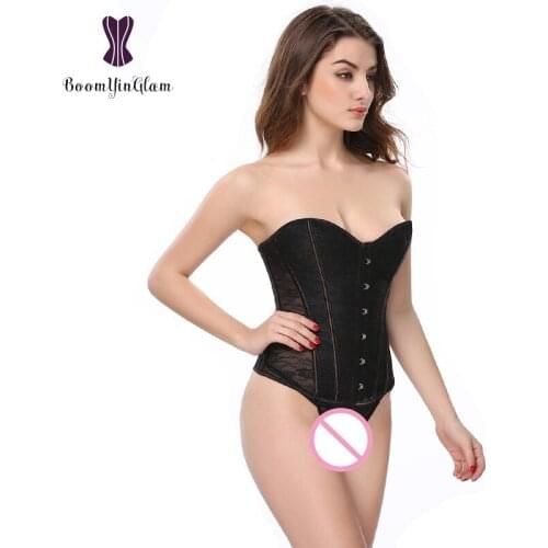 Metal Busk Closure Transparent Sexy Lingerie Women Bustier Slimming Body Shapewear Floral Lace Steel Boned Overbust Corset 817