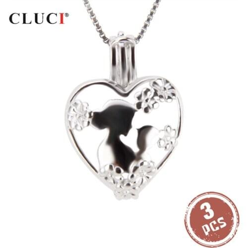 CLUCI 3pcs Silver 925 Love Heart Shaped Pendant Gift for Mom Women Fine Jewelry 925 Sterling Silver Pearl Pendant Locket SC241SB