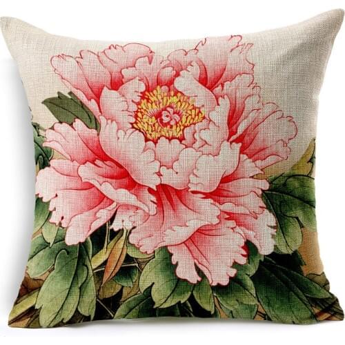 Chinese Style Peony Flowers Printed Linen Cushion Cover Decorative Pillow Covers for Sofa Car Decor Funda Cojin 45x45cm BZT-90