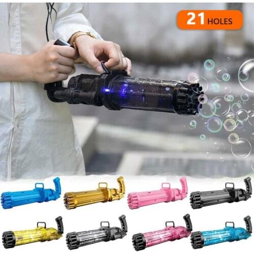 21 Holes Gatling Bubble Machine Toys Bubble Maker Toy Summer Soap Water Electric Bubble Machine Outdoors For Kids Gift