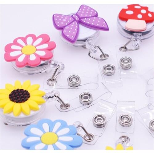Cute Flowers Mushroom Badge Reel Retractable Badge Holder Nurse Doctor Exhibition ID Name Card Holder Pull Key Chain