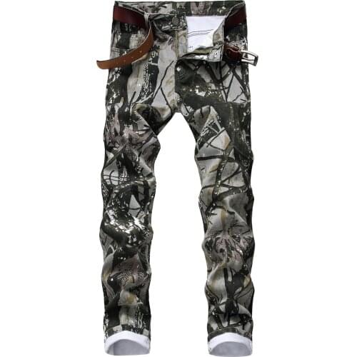 Men cotton casual jeans military style camouflage pattern stretch slim fit men straight jeans Spring and Autumn male denim pants