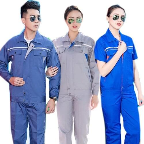 Summer coveralls suit mens thin short-sleeved labor protection clothing reflective stripe tooling jacket construction uniforms