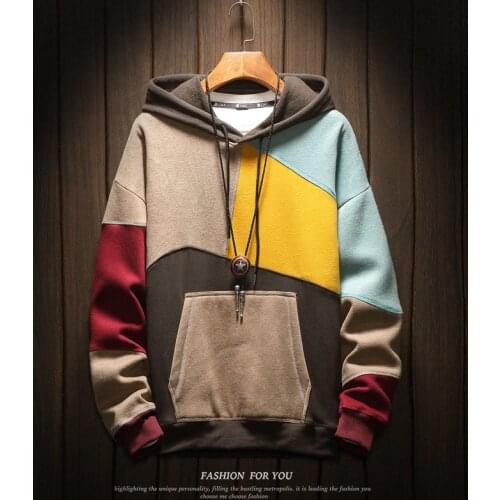 Hoodie Mens Pullover Mens High Quality Patchwork Color 2021 Hot Sale New Fashion Pullover Mens Printed Japanese Retro Hoodie
