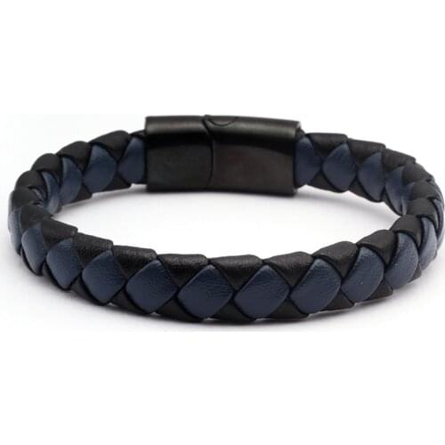 Vintage Braided Men Male Genuine Leather Bracelets Bangles Luxury Stainless Steel Charm Chain Link Sporty Bangles