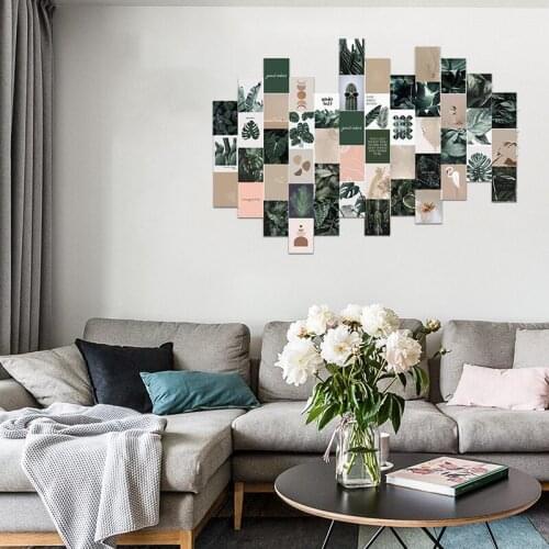 50Pcs Plant Series Green Cactus Leaf Aesthetic Walls Collage Kit Gift for Boys & Girls Teen Bedroom LivingRoom Wall Decoration
