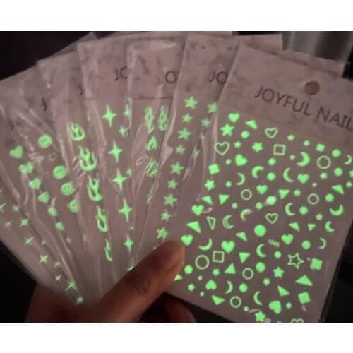 Nail four star light glow in dark stickers love smile face flame glow nail adhesive sticker decorations