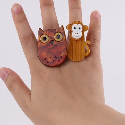 New Cute Funny Colorful Owl Monkey Resin Rings for Women Cartoon Animal Acrylic Opening Ring Fashion Party Jewelry Fashion Gifts