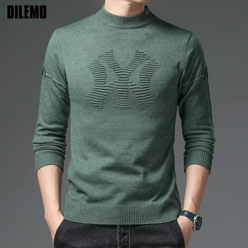 Top Grade New Autum Fashion Brand Luxury Knit Half Turtleneck Men Winter Warm Woolen Trendy Sweater Casual Mens Clothing 2021