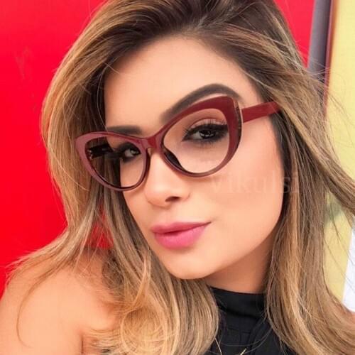 Fashion Brand Cat Eye Glasses Women Plain Clear Lens Eyeglasses Retro Eyewear High Quality Vintage Red Optical Glasses Oculos