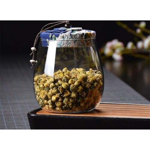 Transparent glass tea can sealed canister flower tea candy storage canister household glass tea canister
